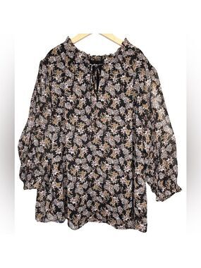 Black Floral Women's Long Sleeve Polyester Top XXl (P2P26”)